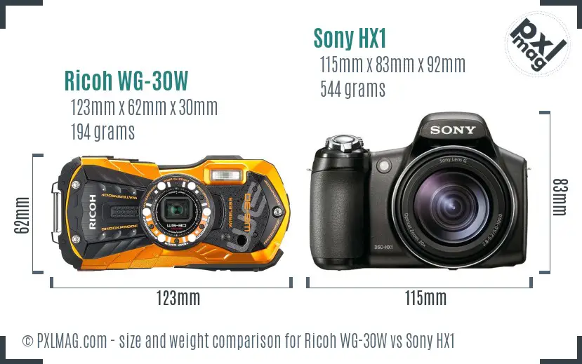 Ricoh WG-30W vs Sony HX1 size comparison Ricoh WG-30W vs Sony HX1 size comparison