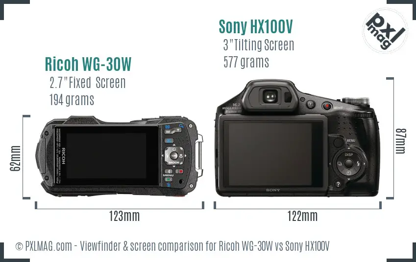 Ricoh WG-30W vs Sony HX100V Screen and Viewfinder comparison