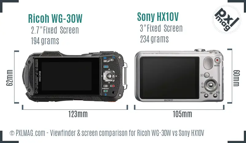 Ricoh WG-30W vs Sony HX10V Screen and Viewfinder comparison