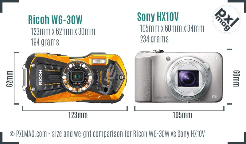 Ricoh WG-30W vs Sony HX10V size comparison