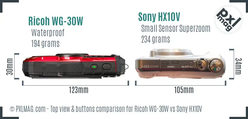 Ricoh WG-30W vs Sony HX10V top view buttons comparison