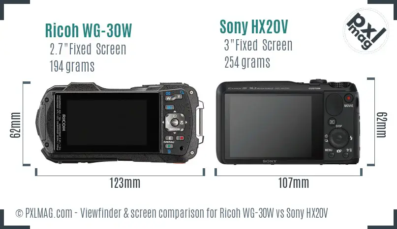 Ricoh WG-30W vs Sony HX20V Screen and Viewfinder comparison