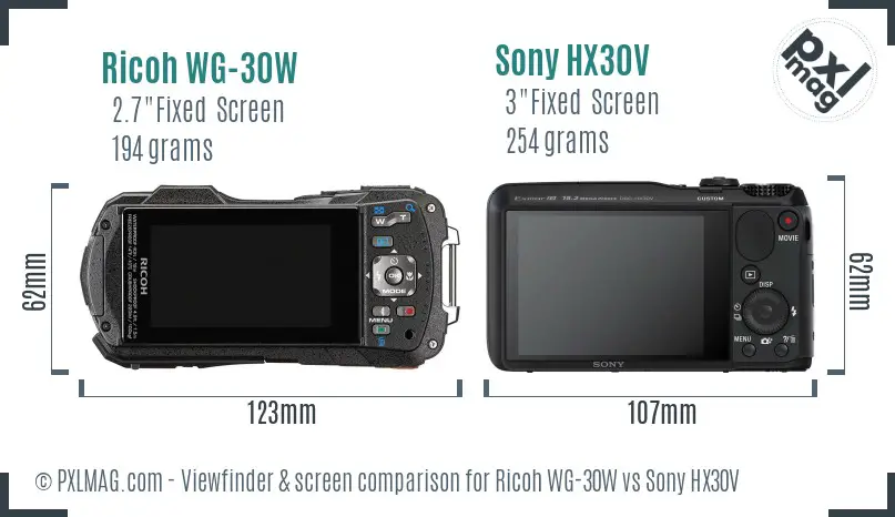 Ricoh WG-30W vs Sony HX30V Screen and Viewfinder comparison