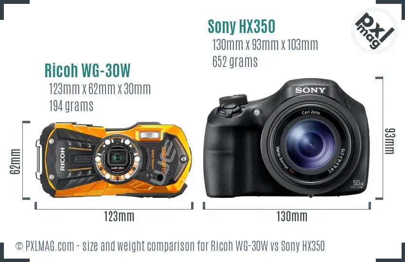 Ricoh WG-30W vs Sony HX350 size comparison Ricoh WG-30W vs Sony HX350 size comparison