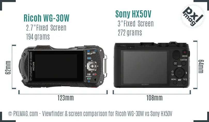 Ricoh WG-30W vs Sony HX50V Screen and Viewfinder comparison