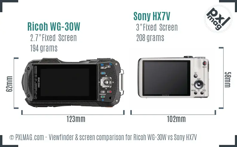 Ricoh WG-30W vs Sony HX7V Screen and Viewfinder comparison