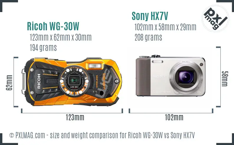 Ricoh WG-30W vs Sony HX7V size comparison