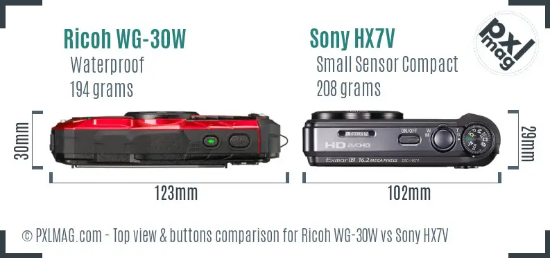 Ricoh WG-30W vs Sony HX7V top view buttons comparison