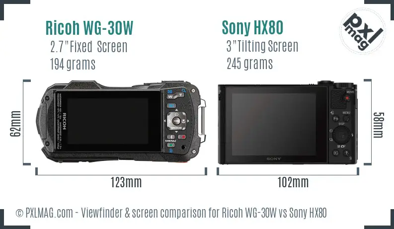 Ricoh WG-30W vs Sony HX80 Screen and Viewfinder comparison