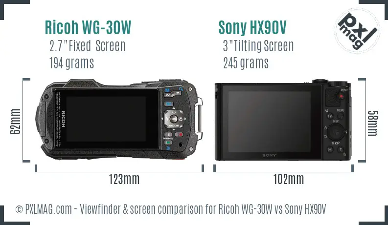 Ricoh WG-30W vs Sony HX90V Screen and Viewfinder comparison