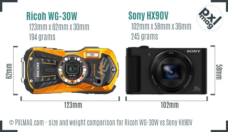 Ricoh WG-30W vs Sony HX90V size comparison