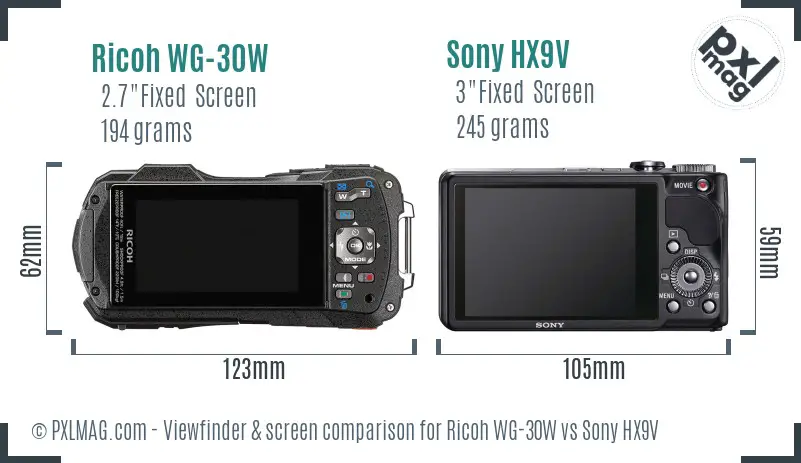 Ricoh WG-30W vs Sony HX9V Screen and Viewfinder comparison