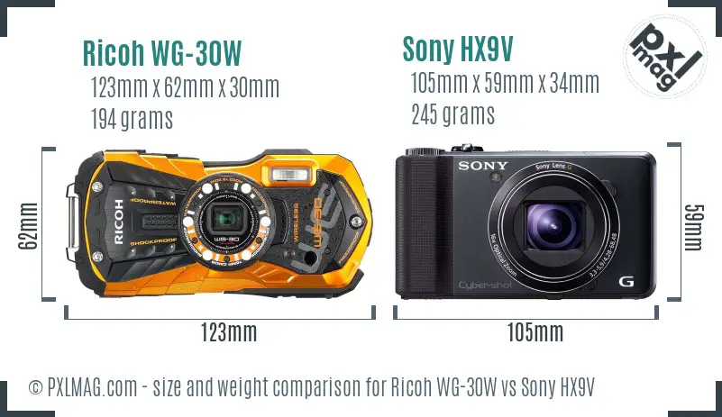 Ricoh WG-30W vs Sony HX9V size comparison