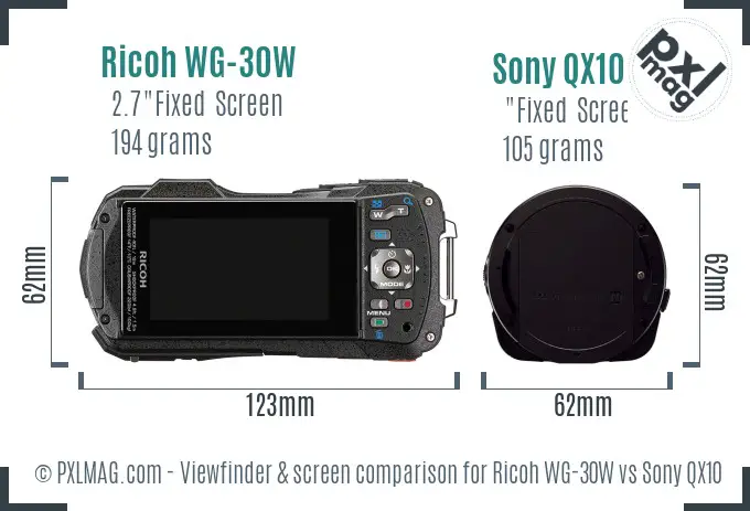 Ricoh WG-30W vs Sony QX10 Screen and Viewfinder comparison Ricoh WG-30W vs Sony QX10 Screen and Viewfinder comparison