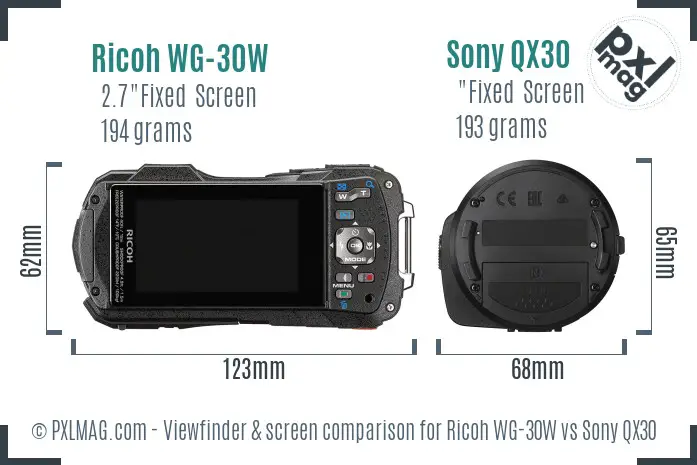 Ricoh WG-30W vs Sony QX30 Screen and Viewfinder comparison