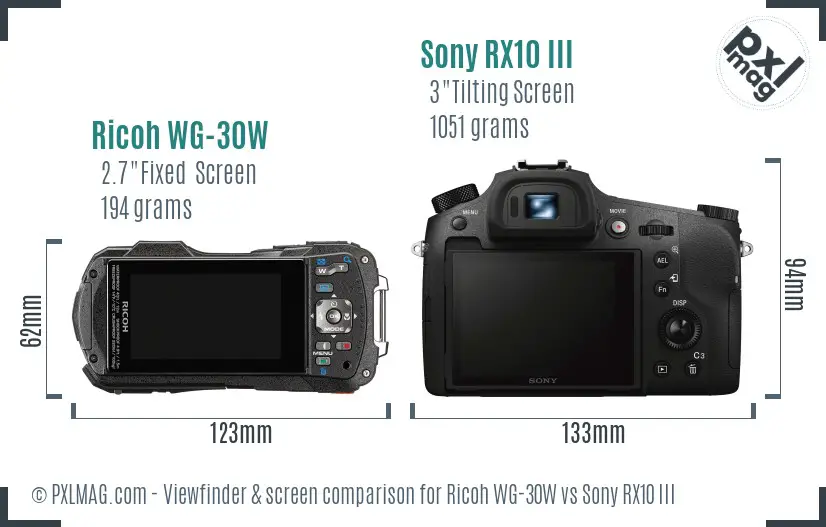 Ricoh WG-30W vs Sony RX10 III Screen and Viewfinder comparison