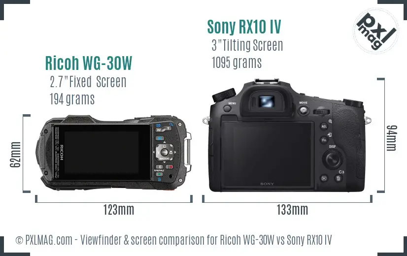 Ricoh WG-30W vs Sony RX10 IV Screen and Viewfinder comparison