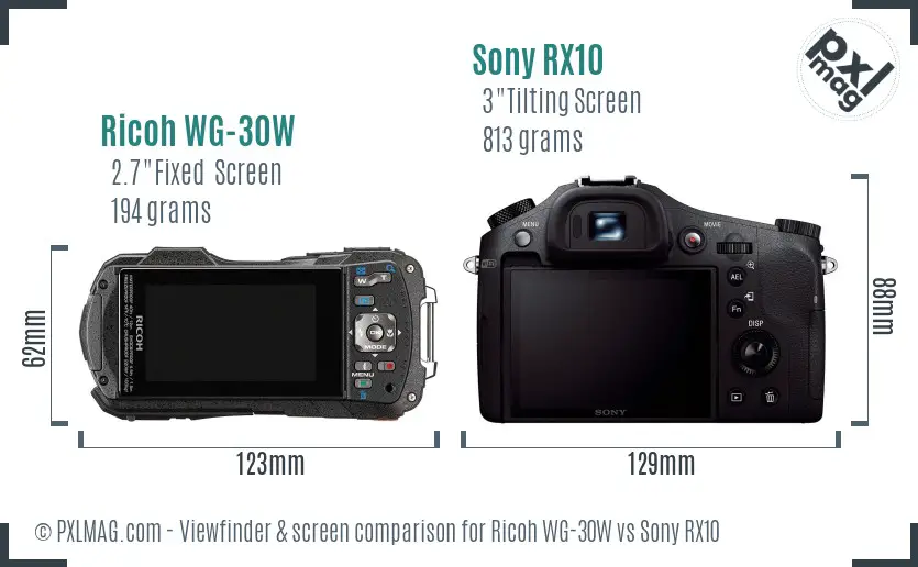 Ricoh WG-30W vs Sony RX10 Screen and Viewfinder comparison