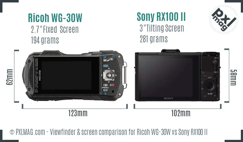 Ricoh WG-30W vs Sony RX100 II Screen and Viewfinder comparison