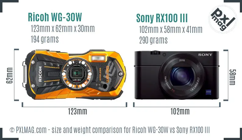 Ricoh WG-30W vs Sony RX100 III size comparison Ricoh WG-30W vs Sony RX100 III size comparison