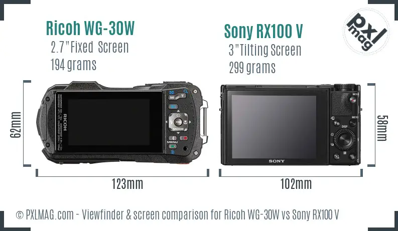 Ricoh WG-30W vs Sony RX100 V Screen and Viewfinder comparison