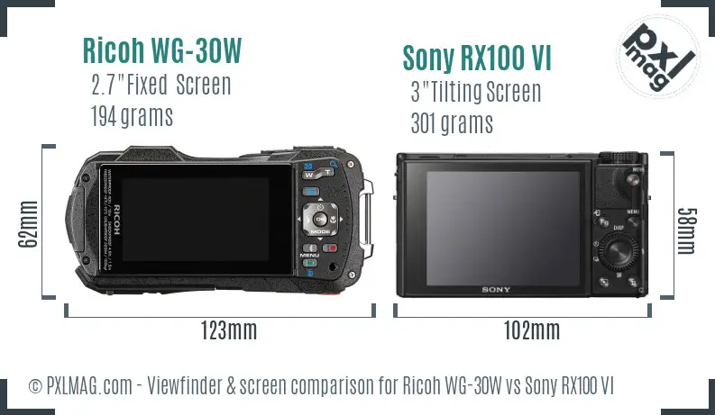 Ricoh WG-30W vs Sony RX100 VI Screen and Viewfinder comparison