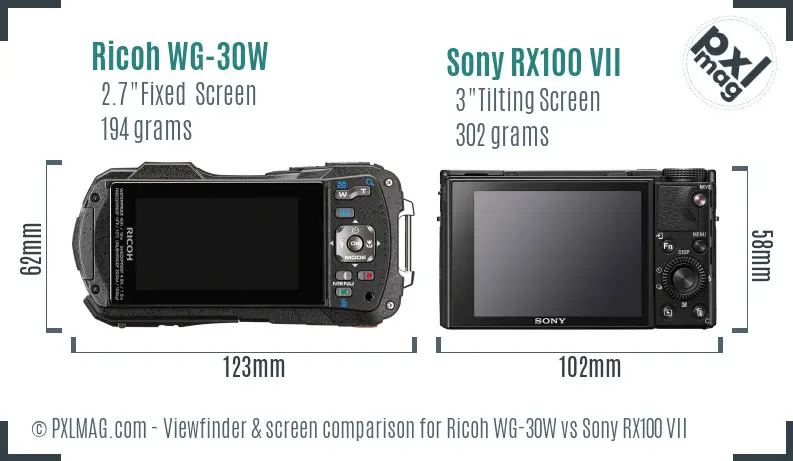 Ricoh WG-30W vs Sony RX100 VII Screen and Viewfinder comparison