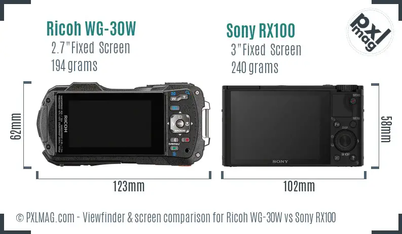 Ricoh WG-30W vs Sony RX100 Screen and Viewfinder comparison