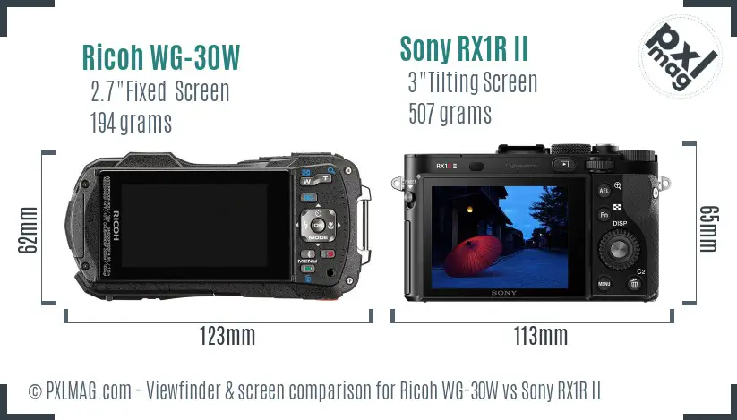 Ricoh WG-30W vs Sony RX1R II Screen and Viewfinder comparison