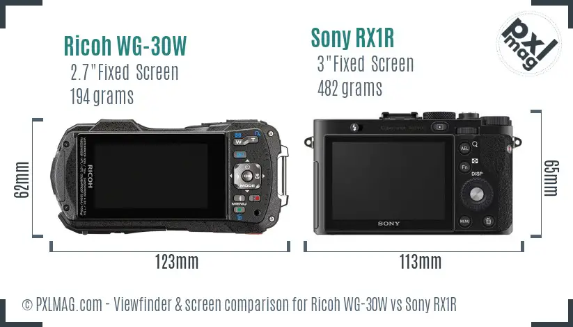 Ricoh WG-30W vs Sony RX1R Screen and Viewfinder comparison