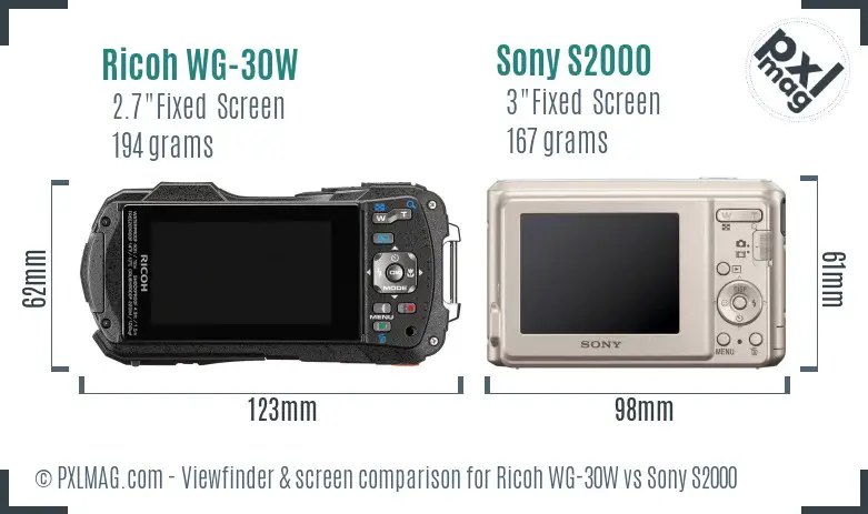 Ricoh WG-30W vs Sony S2000 Screen and Viewfinder comparison