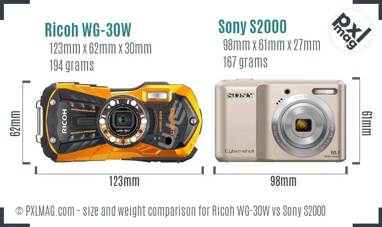 Ricoh WG-30W vs Sony S2000 size comparison
