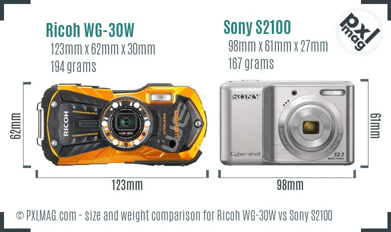 Ricoh WG-30W vs Sony S2100 size comparison