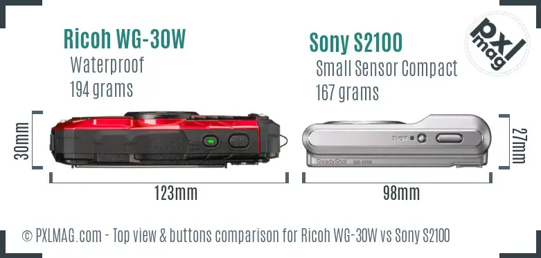 Ricoh WG-30W vs Sony S2100 top view buttons comparison