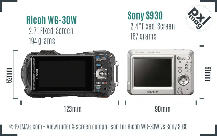 Ricoh WG-30W vs Sony S930 Screen and Viewfinder comparison