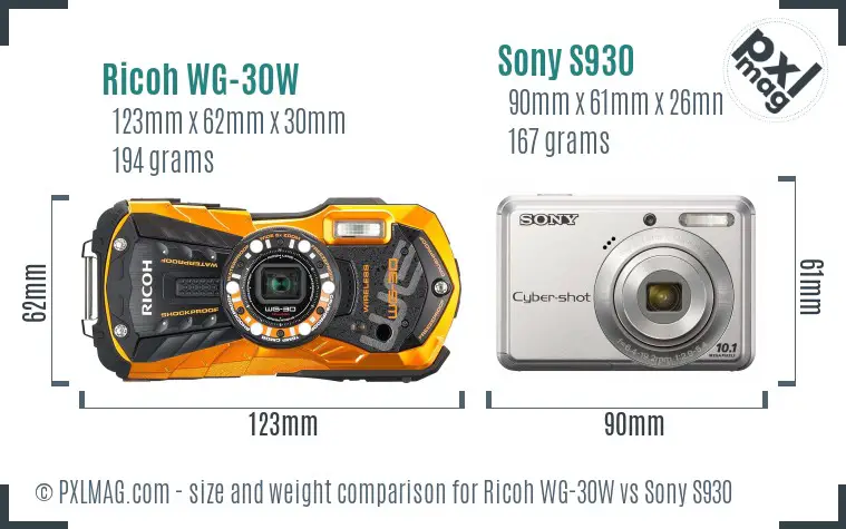 Ricoh WG-30W vs Sony S930 size comparison