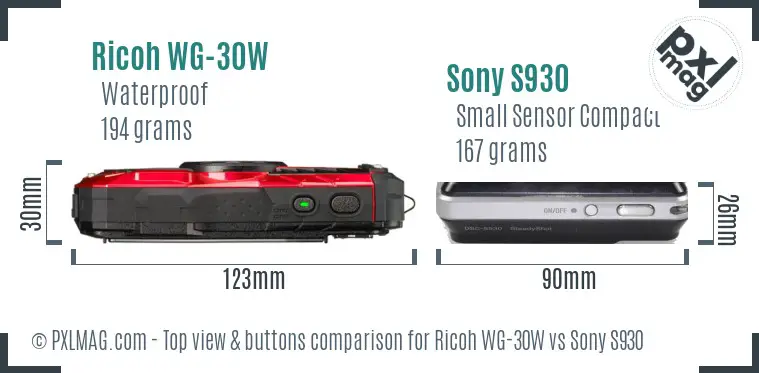 Ricoh WG-30W vs Sony S930 top view buttons comparison