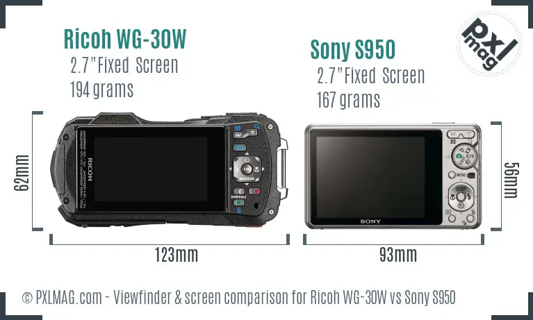 Ricoh WG-30W vs Sony S950 Screen and Viewfinder comparison