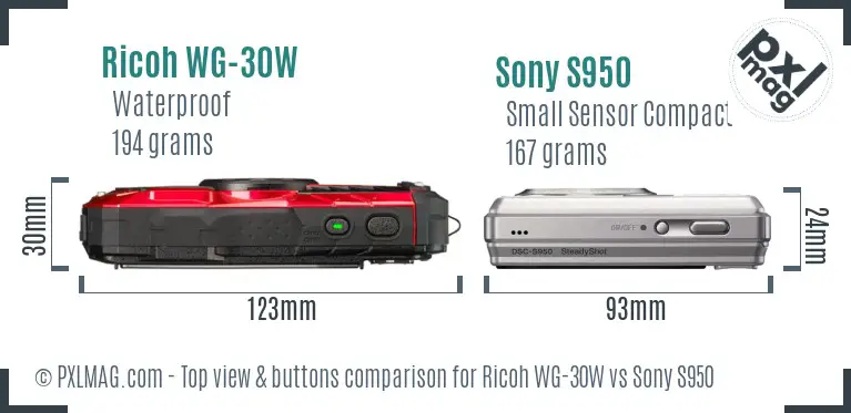 Ricoh WG-30W vs Sony S950 top view buttons comparison