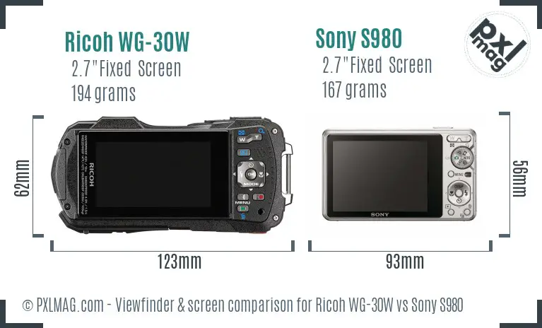 Ricoh WG-30W vs Sony S980 Screen and Viewfinder comparison