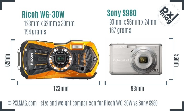 Ricoh WG-30W vs Sony S980 size comparison