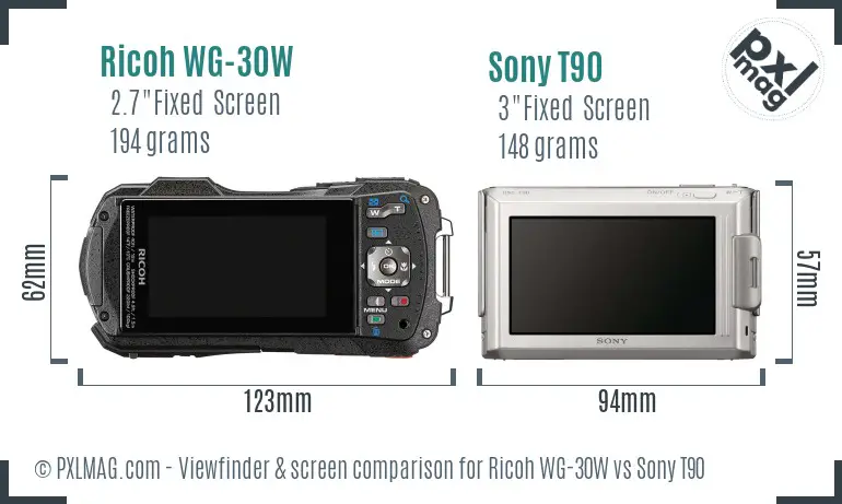 Ricoh WG-30W vs Sony T90 Screen and Viewfinder comparison