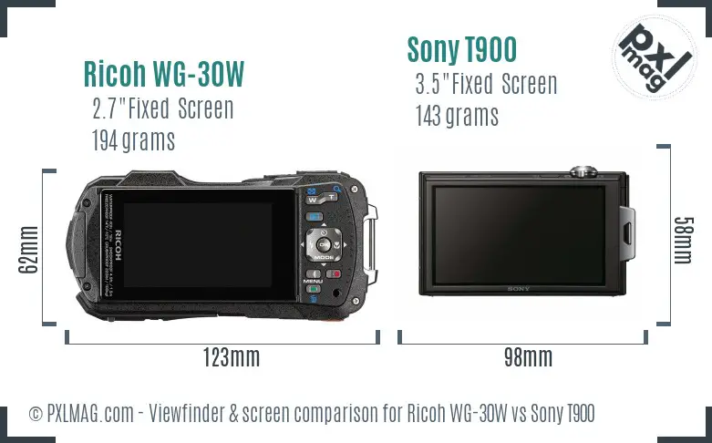 Ricoh WG-30W vs Sony T900 Screen and Viewfinder comparison