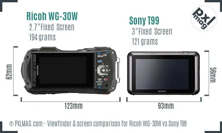 Ricoh WG-30W vs Sony T99 Screen and Viewfinder comparison