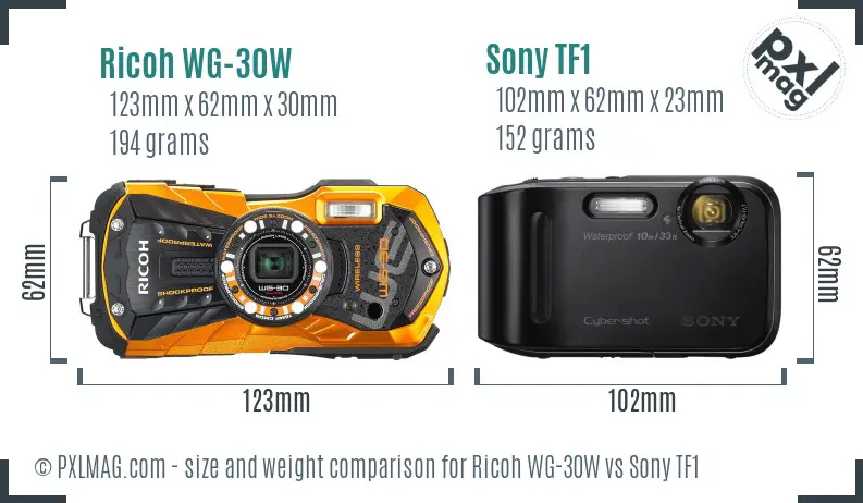 Ricoh WG-30W vs Sony TF1 size comparison