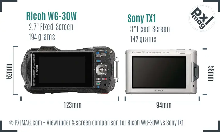 Ricoh WG-30W vs Sony TX1 Screen and Viewfinder comparison