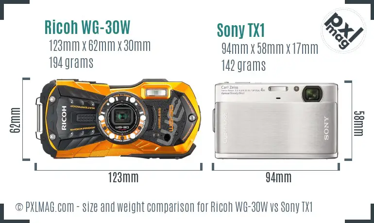 Ricoh WG-30W vs Sony TX1 size comparison
