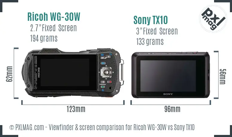 Ricoh WG-30W vs Sony TX10 Screen and Viewfinder comparison