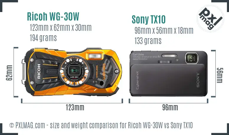 Ricoh WG-30W vs Sony TX10 size comparison