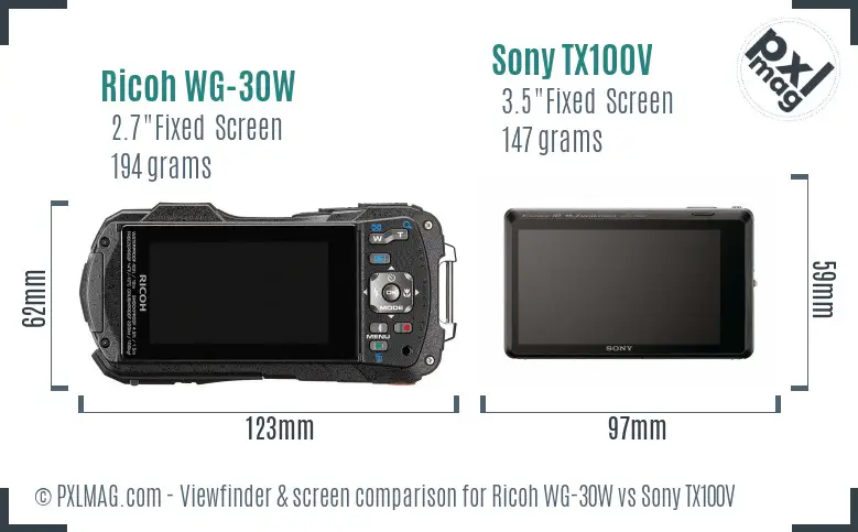 Ricoh WG-30W vs Sony TX100V Screen and Viewfinder comparison